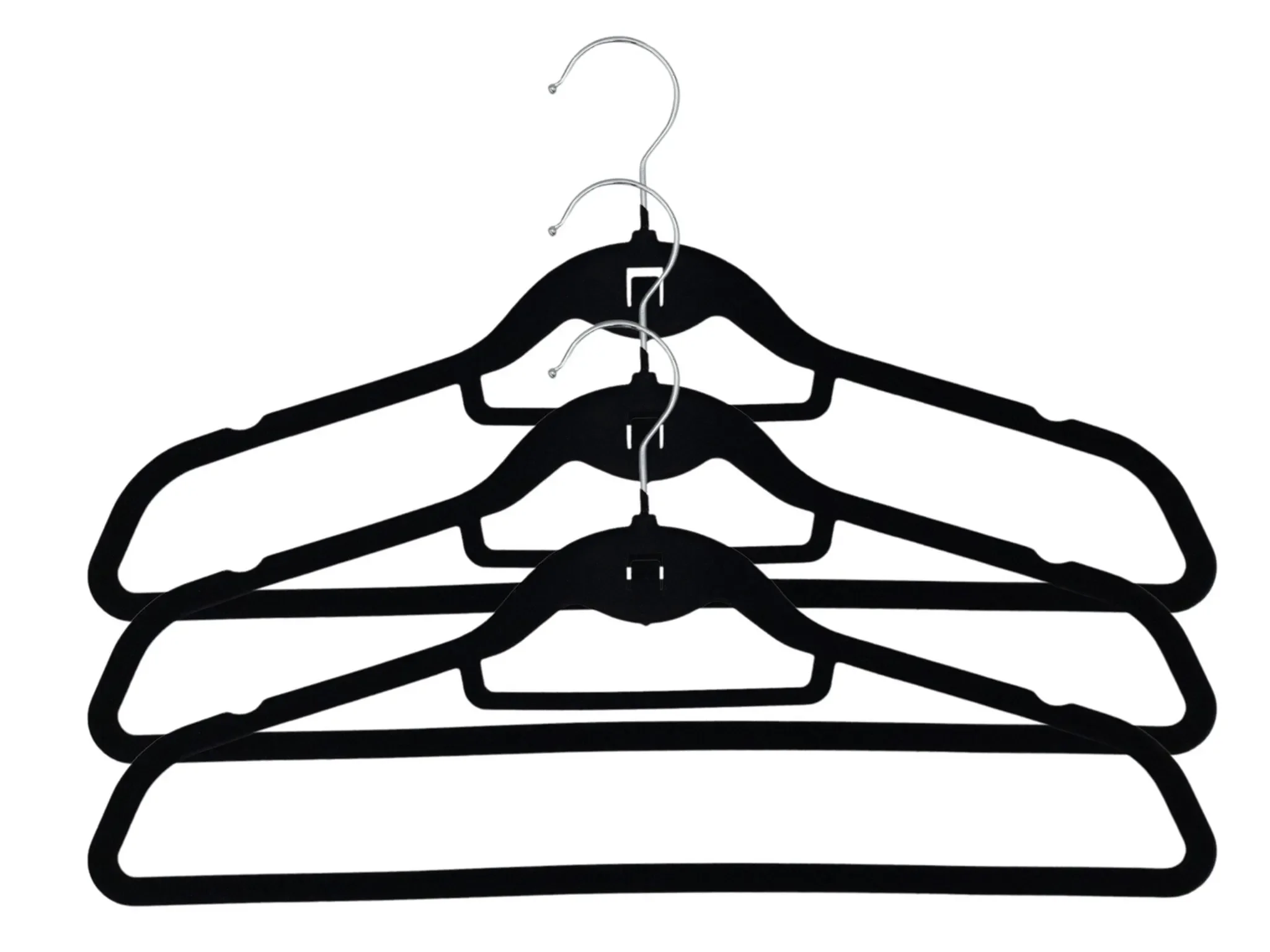 Buri – Kleiderbügel 3er-Set, Samt, Schwarz